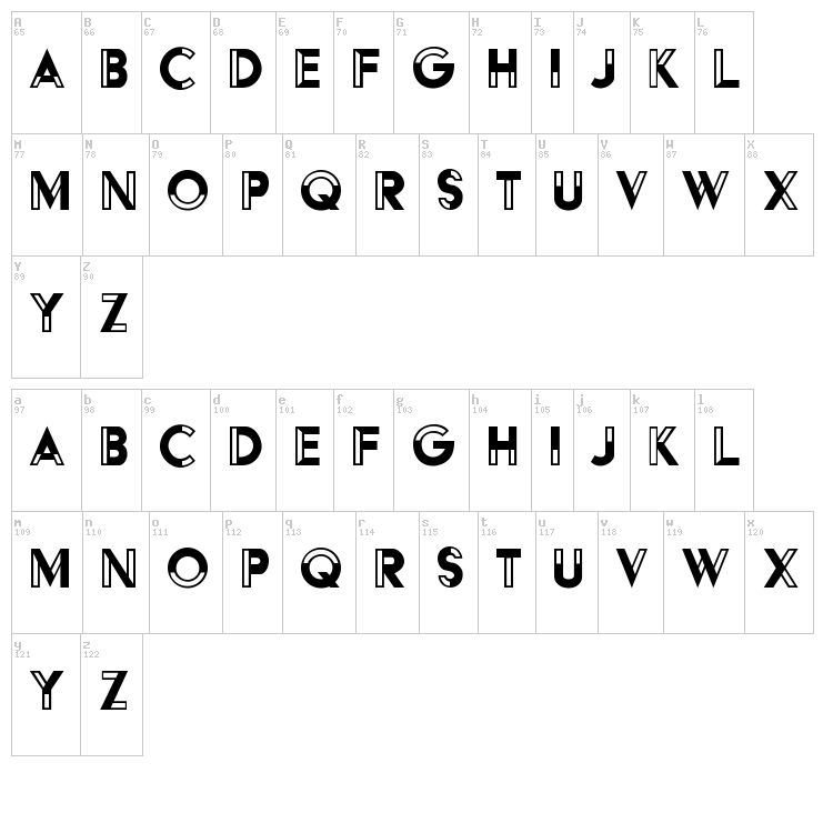 HFF Black Steel font map